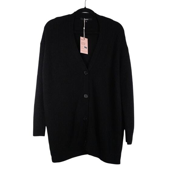 New Quince Black Mongolian Cashmere Oversized Boyfriend Cardigan Sweater Small - Picture 2 of 8